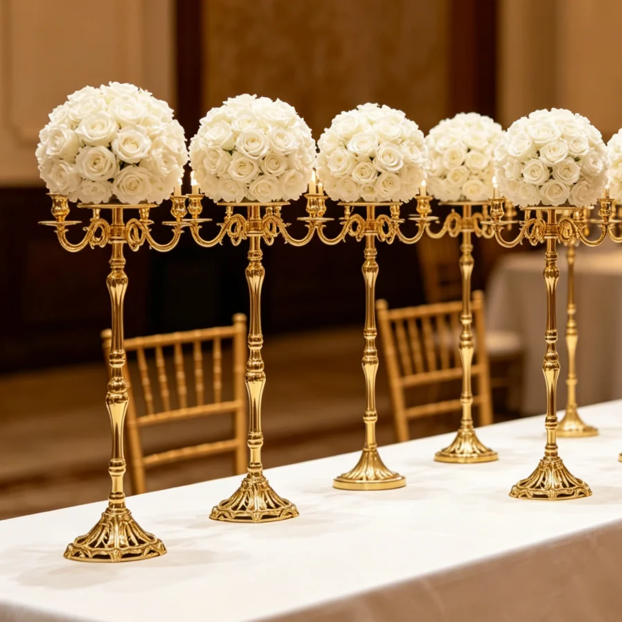 80 to 130cm)4 to 10pcs sliver/Gold Crystal 5-Arm Candelabra Floor-Standing Candle Holder Ceremony Prop Wedding Candlestick for