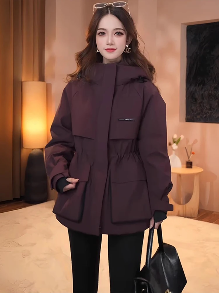 

Премиум женская удлиненная утепленная куртка с капюшоном из хлопка, осенне-зимняя, новая, с утяжкой на талии, рабочая, на молнии