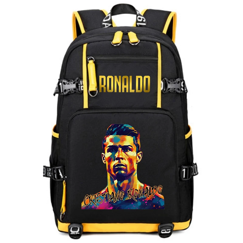 Ronaldo impresso mochila para meninos e meninas, saco de viagem ao ar livre, Campus Student Bag, Youth Bag, adequado