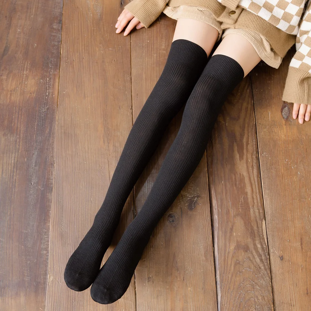 Cotton Knitting Women Stockings JK Japanese Style Girls Cute Long Socks Thigh High Stockings Fashion Solid Color Knee High Socks