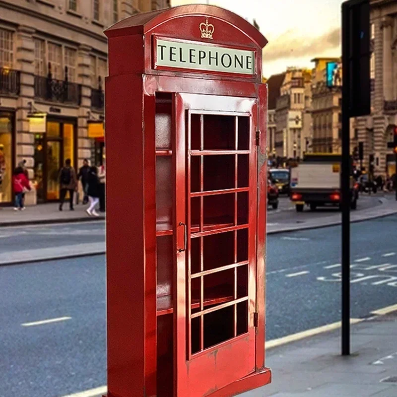 European Retro Industrial Style Metal Iron Art London Telephone Booth Locker Home Mall Soft Ornaments