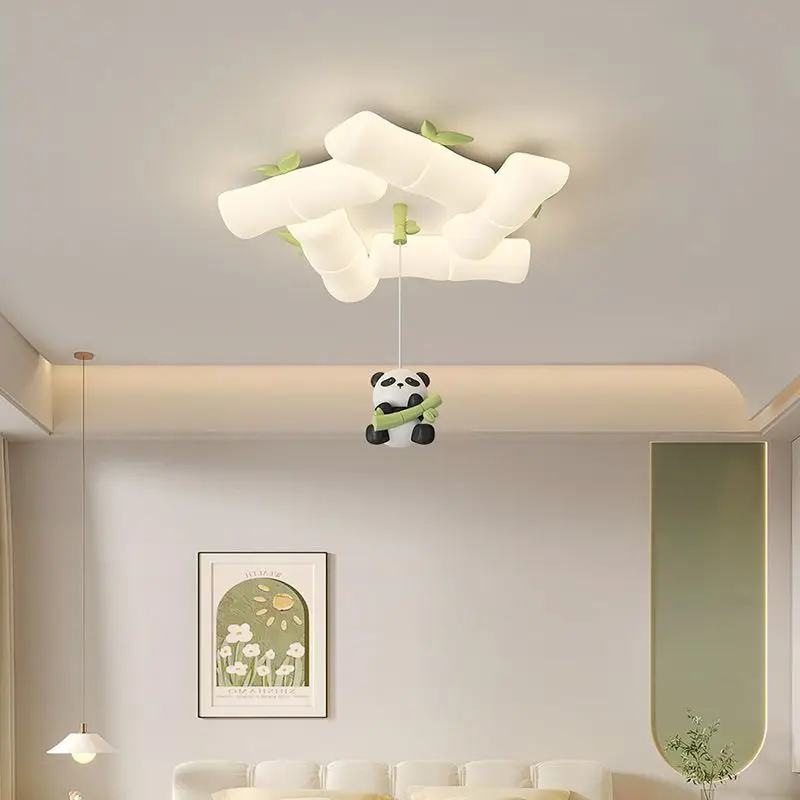 New Chinese Panda Ceiling Lamps Bamboo Sconces Child Bedroom Ceiling Light for Nursery School Girl Boy Baby Room Indoor Fixtures