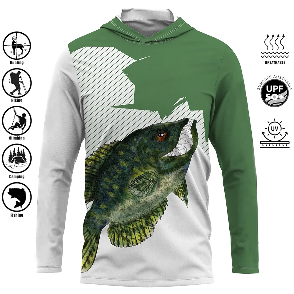 UPF 50+ Uv Protection Quick Dry Tops Thin Breathable Outdoor Hoodie Printing Fishing Shirt Men's Long Sleeve Performance Shirt