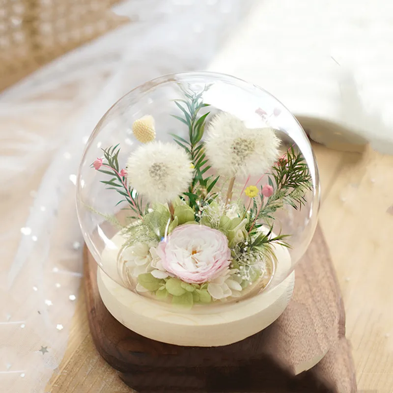 2sets/pack Different Size Round Shaped Glass Dome Vase Home Decoration Flat Antique Base Transparent Cover DIY Wedding Gift