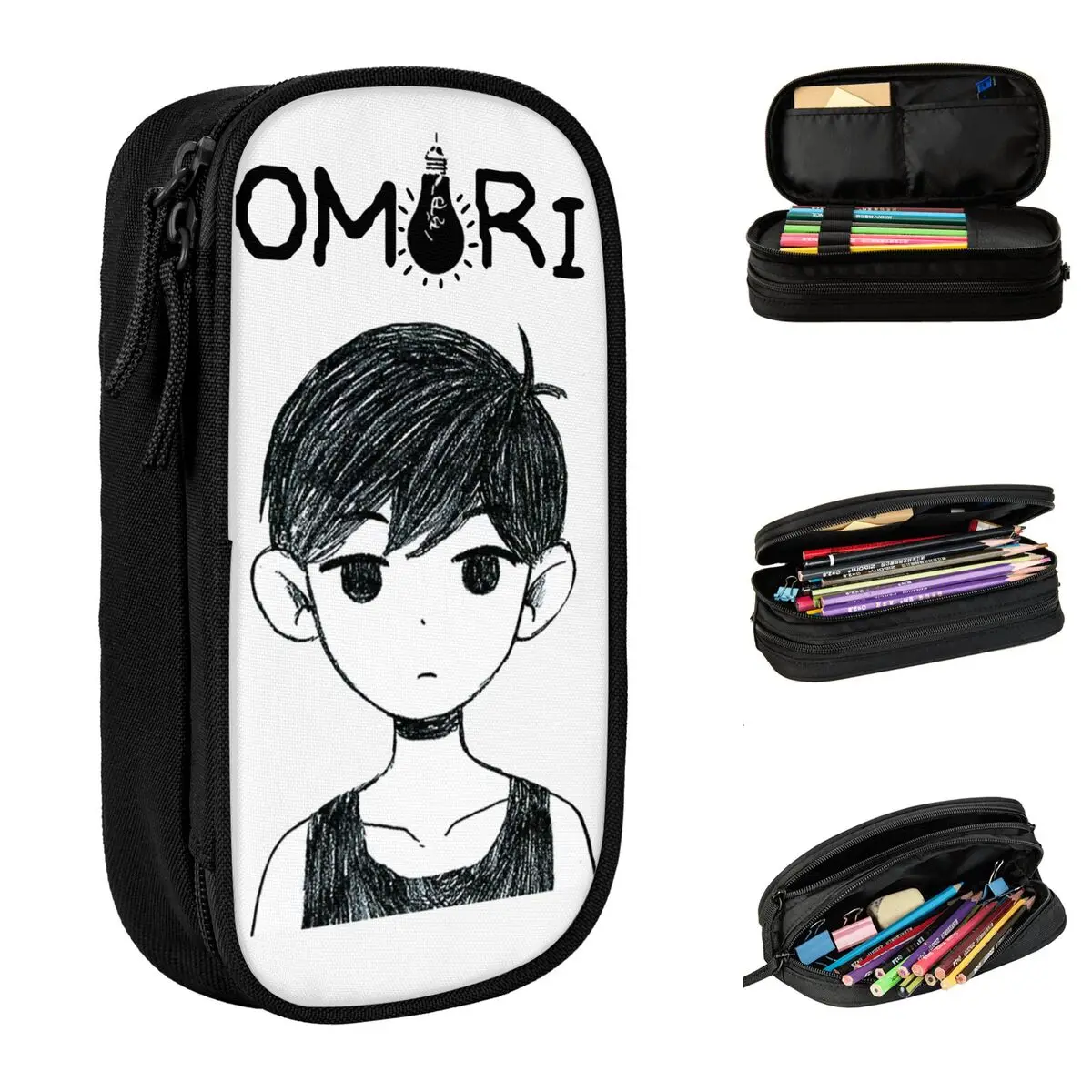 أبيض وأسود أوموري كاريكاتير ملابس مقلمة الريحان أوبري أنيمي ألعاب الفيديو القلم حقيبة طالب اللوازم المدرسية هدية قلم رصاص الحقيبة