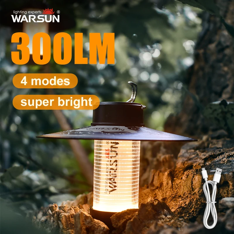 WARSUN CP66 Multipurpose Outdoor Camping Light - Portable LED Lantern with Built-in Battery, 4 Modes, Magnetic Base