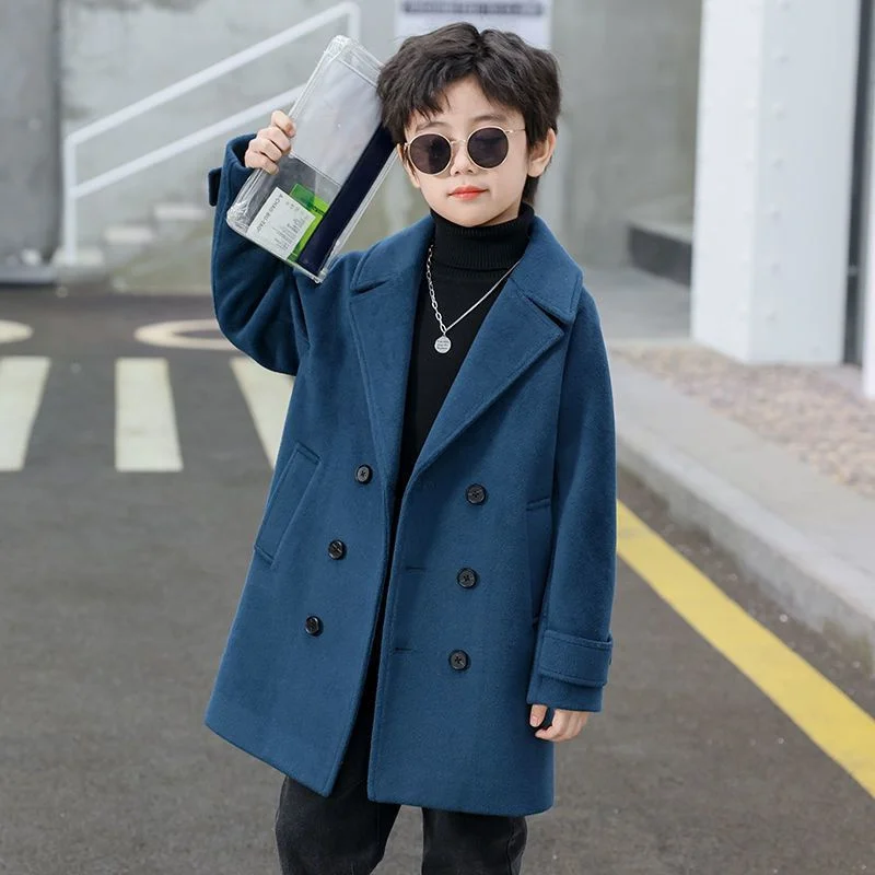 Girls Wool Coat Jacket Outerwear 2023 Blue Thicken Velvet Winter Autumn Cotton Plus Size Children\'s Clothing