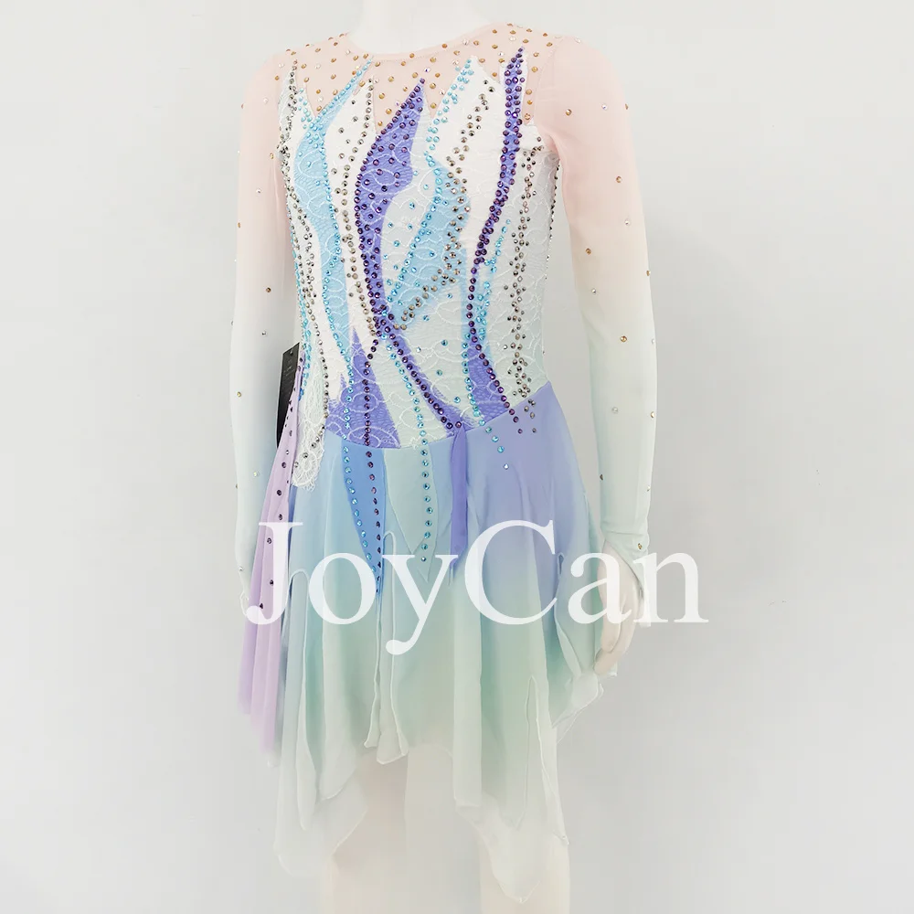 JoyCan-فستان التزلج على الجليد للفتيات ، دنة زرقاء ، شبكة مطاطية ، ملابس الرقص المنافسة ، حسب الطلب