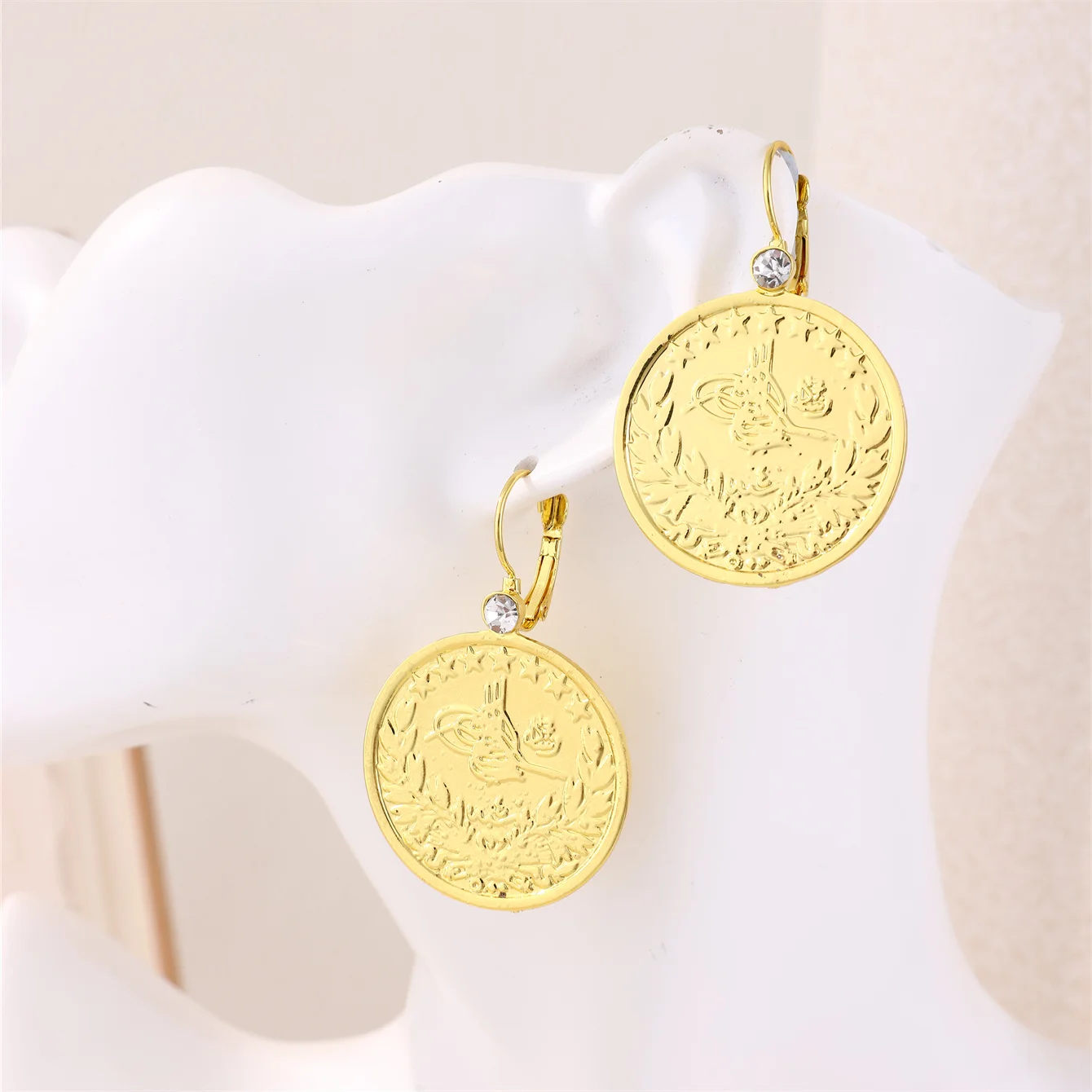 Turkish Coin Shaped Earrings Retro Ladies Round Earrings Aristocratic Bride Ear Decorations