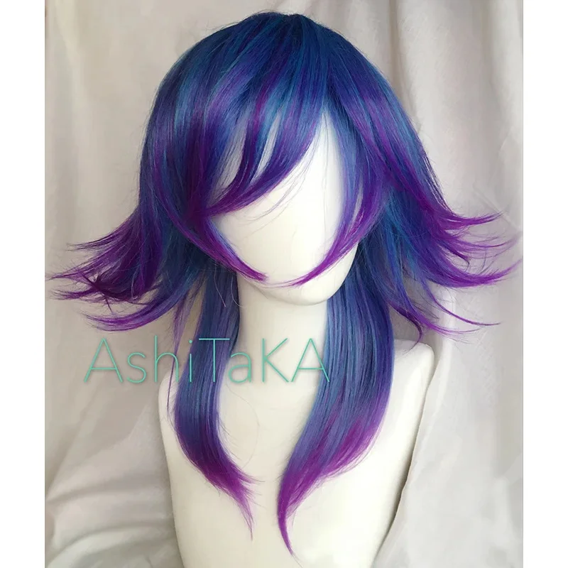 D12Game LOL Neeko الحرباء الغريب الأزرق والأرجواني أومبير مقاومة للحرارة الشعر Perucas تأثيري حلي + غطاء شعر مستعار مجاني #2