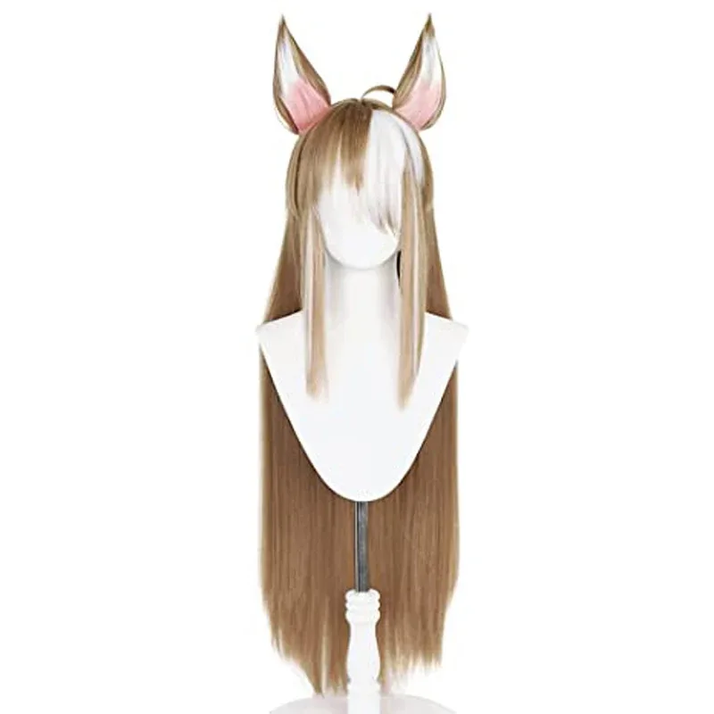 Genshin impacto miss hina peruca cosplay gradiente sintético resistente ao calor cabelo ms. gorou peruca cosplay com orelhas de pelúcia