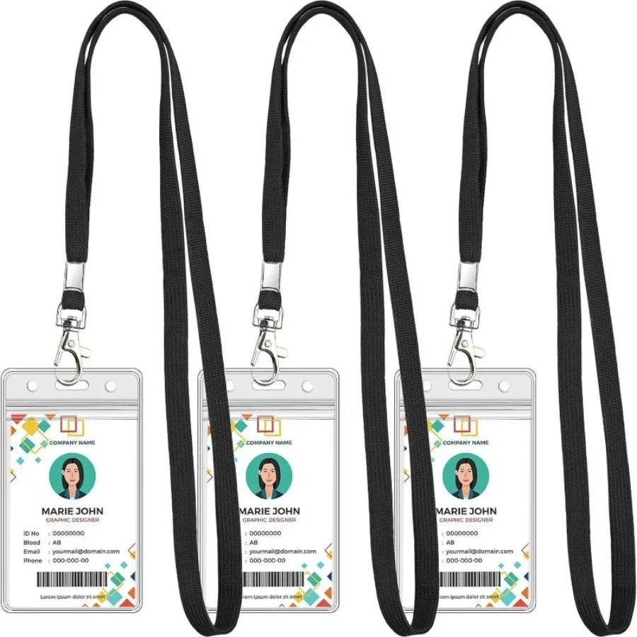 3 Pack Clear ID Badge Holder with Lanyard, Lanyards with Vertical Waterproof ID Badge Holder for Office, School, Travel