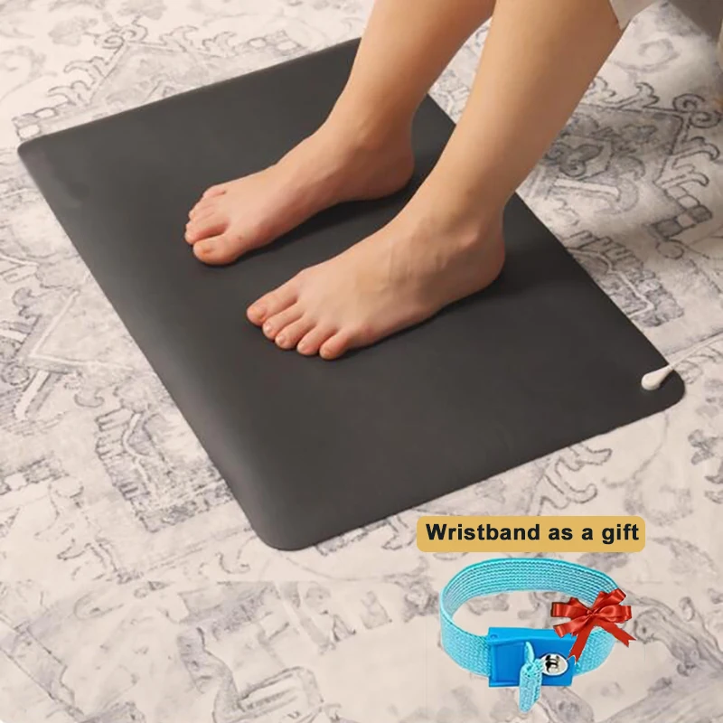 Earthing Mat with Wristband Soft PU Grounding Mat Pad Healthy Balance for Anxiety Relief & Better Sleep Earth Connected Therapy