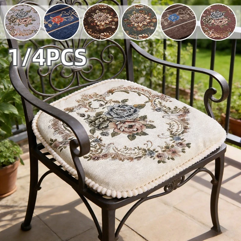 

European Palace Style Ruffled Dining Chair Cushion Non Slip Thickened Washable Pad with Ties for Kitchen Country Farmhouse Decor