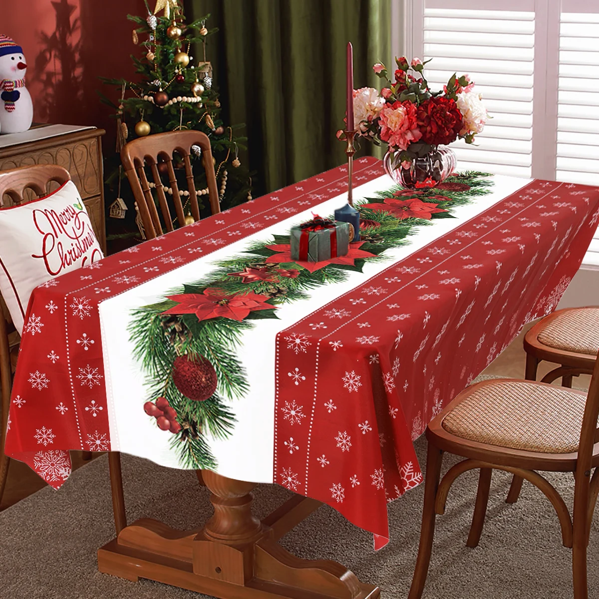 Christmas Polyester Tablecloth 2024 Cristmas Merry Christmas Decor For Home Xmas Gifts Navidad Natal New Year Table Cover