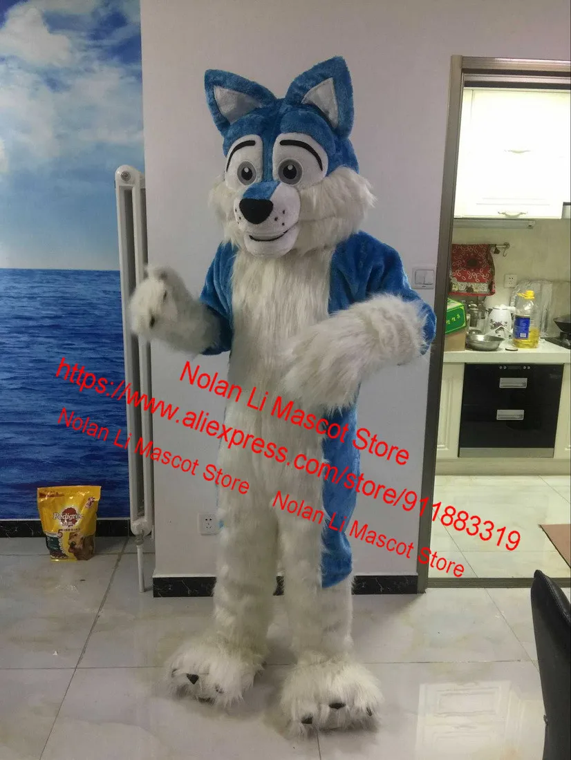 New Customized Blue Long Hair Husky Dog Fox Wolf Mascot Costume Cartoon Character Role Play Makeup Adult Size Christmas Gift 086