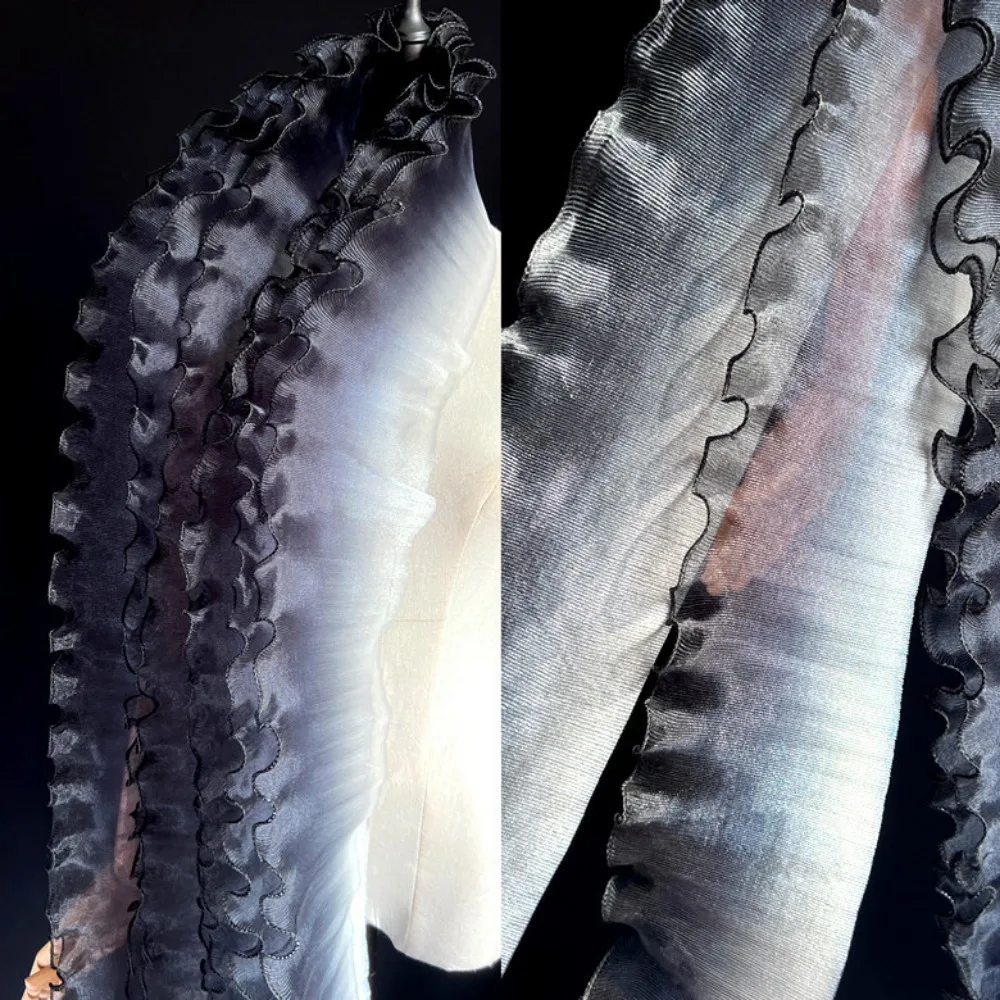 

2 Yard Flounce Wave Lace Fabric 12cm Wide Fashion Pleat Mesh Organza Gradient Color DIY Styling Sewing