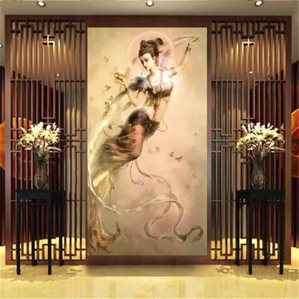 Custom wallpaper 3d mural living room entrance background Feitian photos fairy ceiling bedroom oil painting beauty kitten mural