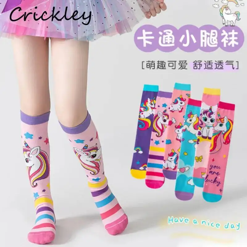 

Cartoon Unicorn Kids Stockings Spring Autumn Cotton Knitted Girls Long Socks Soft Breathable Children Stockings