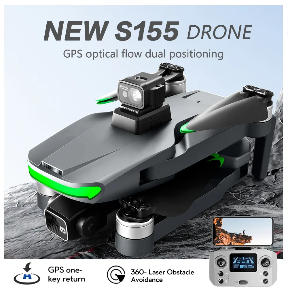 S155 Pro GPS 드론 – 5G FPV, 브러시리스 모터, GPS 리턴 기능, 4K HD 듀얼 카메라, 360° 레이저 장애물 회피 RC 쿼드콥터 – 최신형 드론 장난감