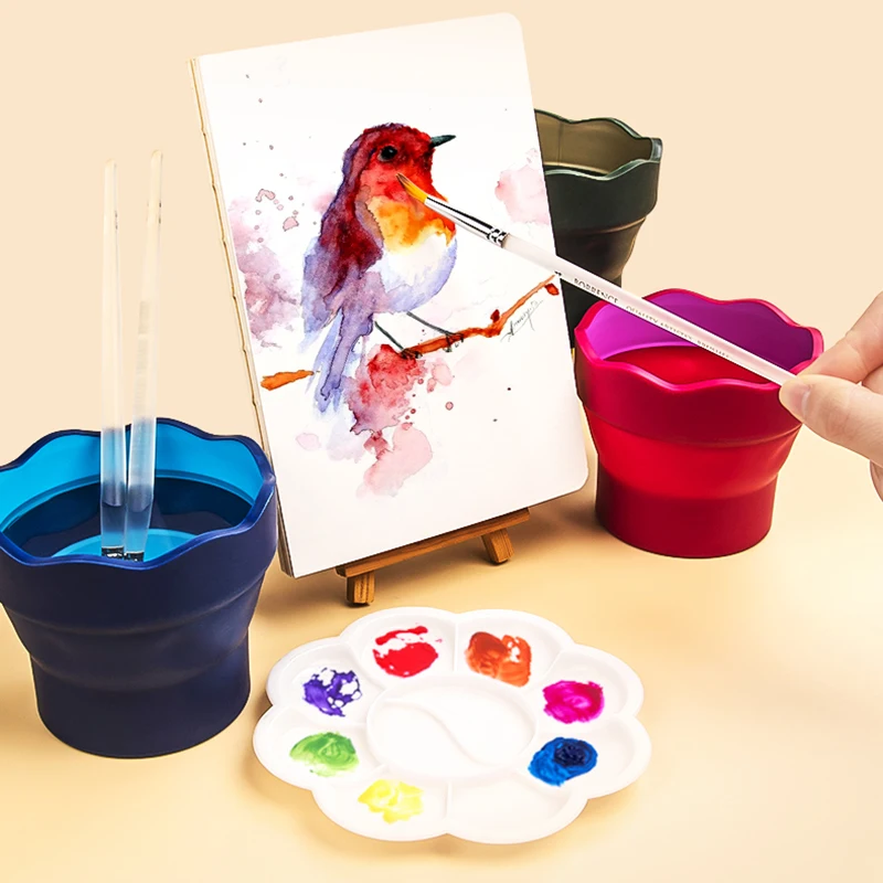 Faber Castell 수채화 페인트 세척 버킷, 휴대용 확장 가능한 텔레스코픽 아트 워시 펜 컵, 접이식 브러시 와셔, 페인팅 아트