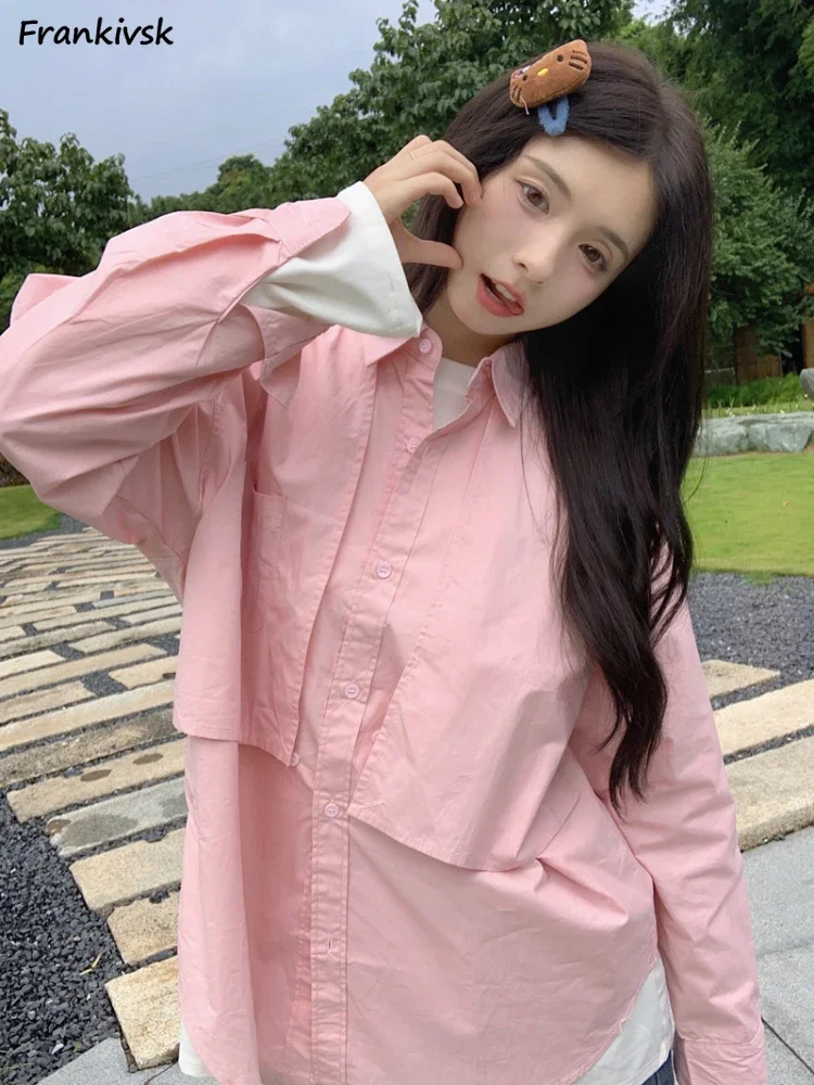 

Jackets Women Spring Casual Pink Korean Style Turn-down Collar Fashion Single Breasted Comfortable Cute Students Girls All-match