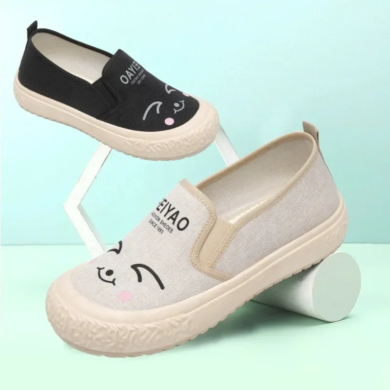 Sapatos femininos dos desenhos animados adorável raso deslizamento-em mocassins moda dedo do pé redondo apartamentos sapato de caminhada ao ar livre casual respirável senhoras sapatos