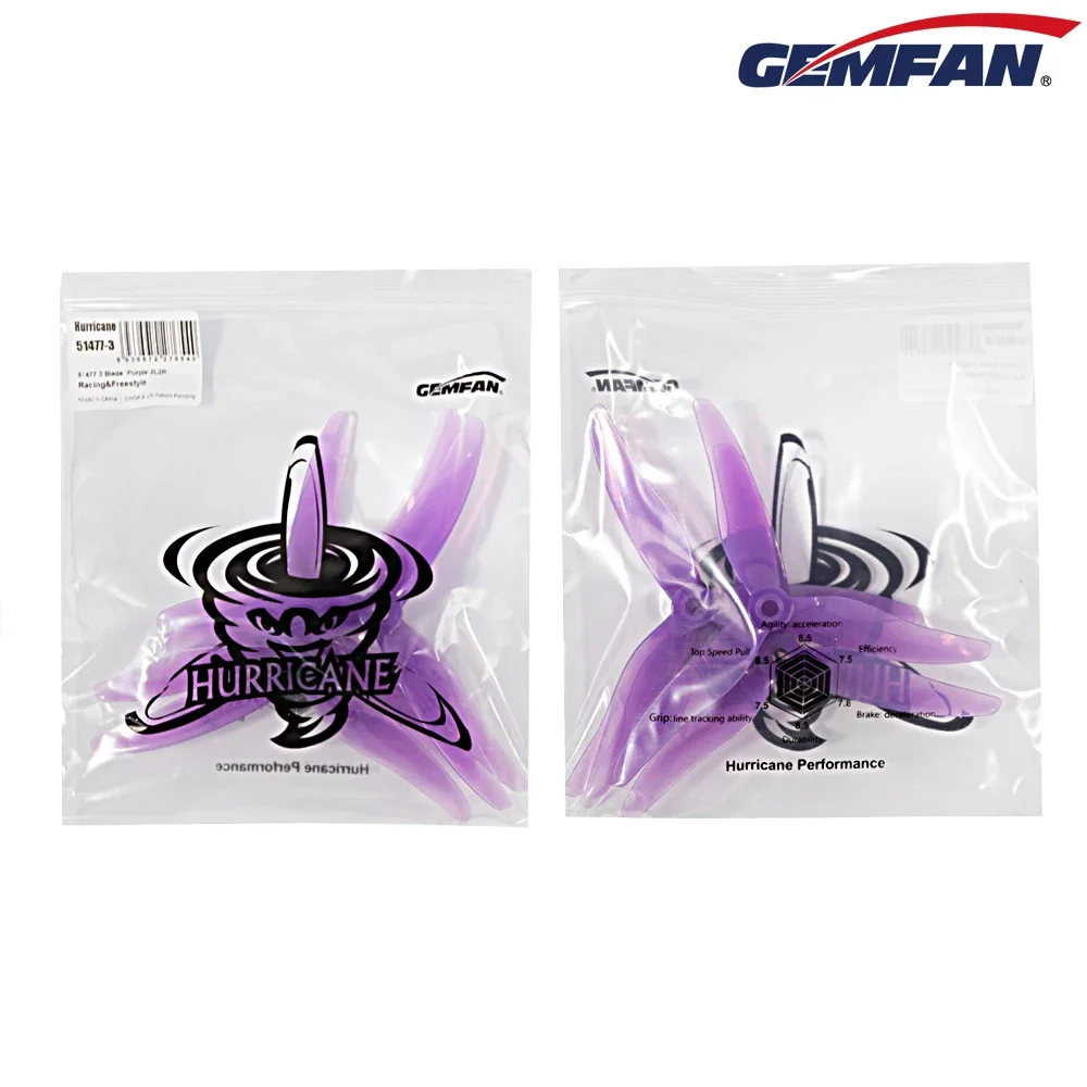10Pairs(10CW+10CCW) Gemfan JB Hurricane 51477 3-Blade PC Propeller (Random Color) for RC FPV Freestyle 5inch Drones DIY Parts
