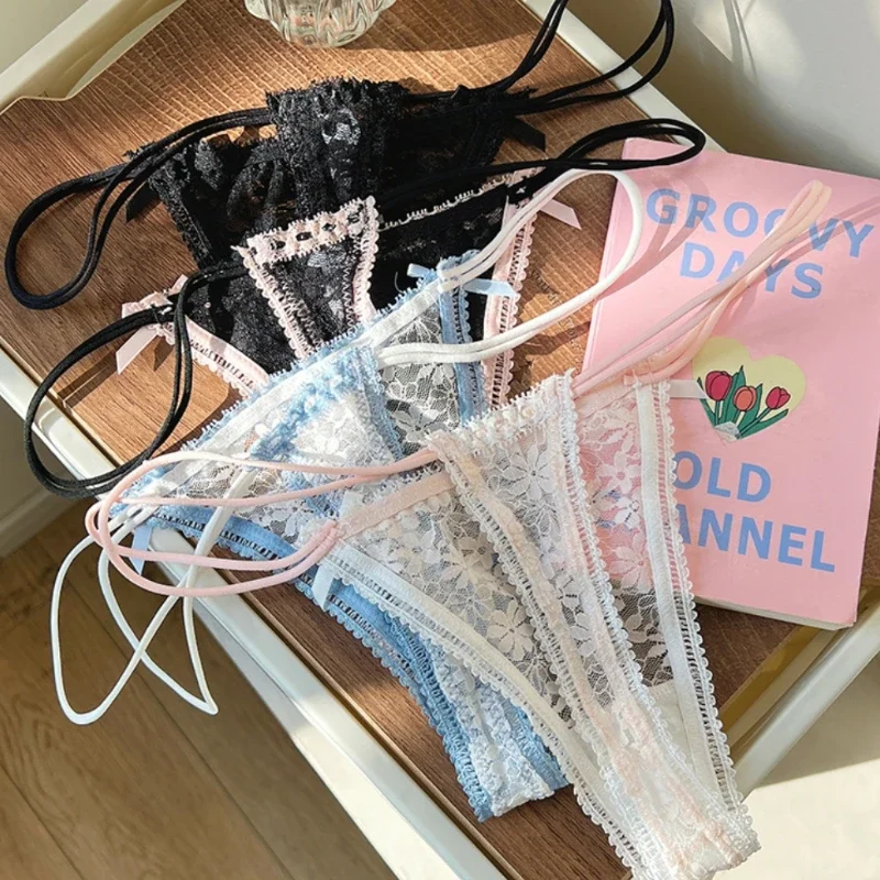 Кружевные стринги, женские кружевные трусики с низкой талией, сексуальное прозрачное нижнее белье, модные дышащие стринги, женское нижнее белье