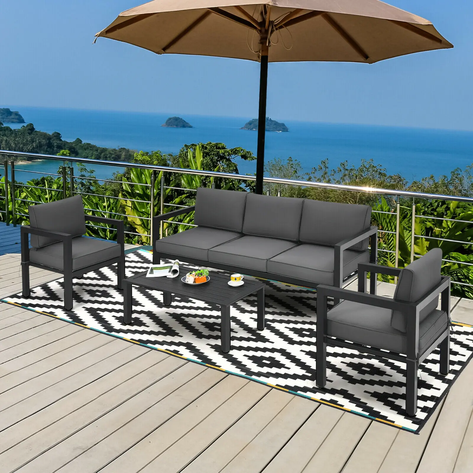 Patiojoy 4-Piece Outdoor Patio Furniture Set Sectional Sofa Set Coffee Table   NP10109WL-GR