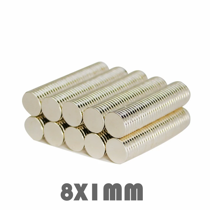 

100pcs 8x1 mm Super Powerful Neodymium Magnets Rare Earth Magnet For Crafts Small Round Magnetic Magnet Imanes Aimant N35 8*1 mm