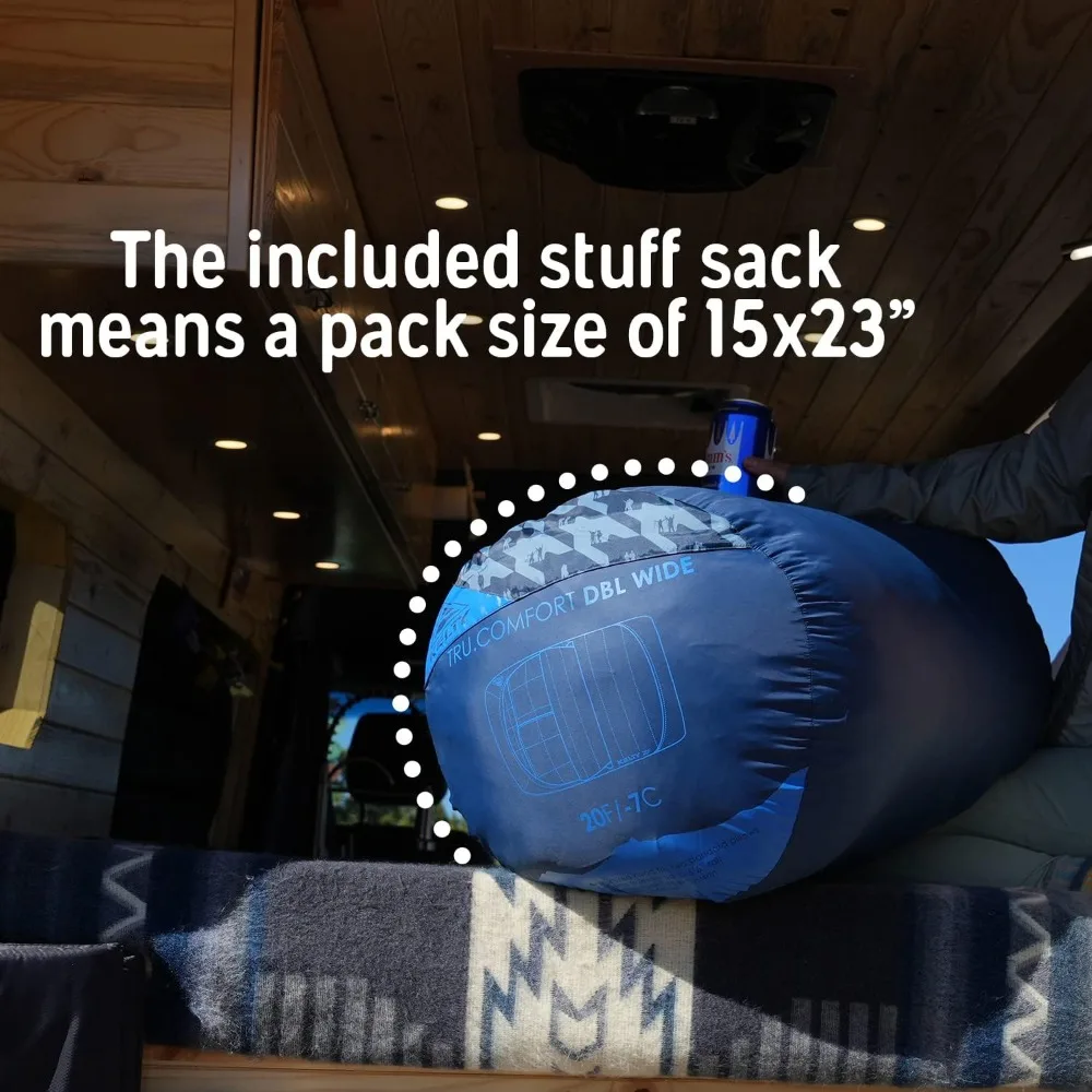 NEW -Tru.Comfort Doublewide 20 درجة كيس النوم، كيس النوم الاصطناعي لشخصين للتخييم للأزواج والتخييم العائلي - الأفضل