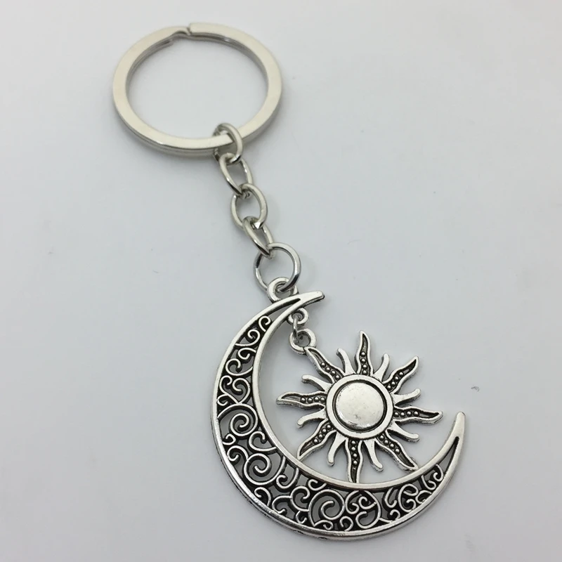 Fashion Inspiration New Silver Plated 3D Fashion Sun, Moon, Half Moon Pendant Keychain Fashion Mini Jewelry Keychain Gift