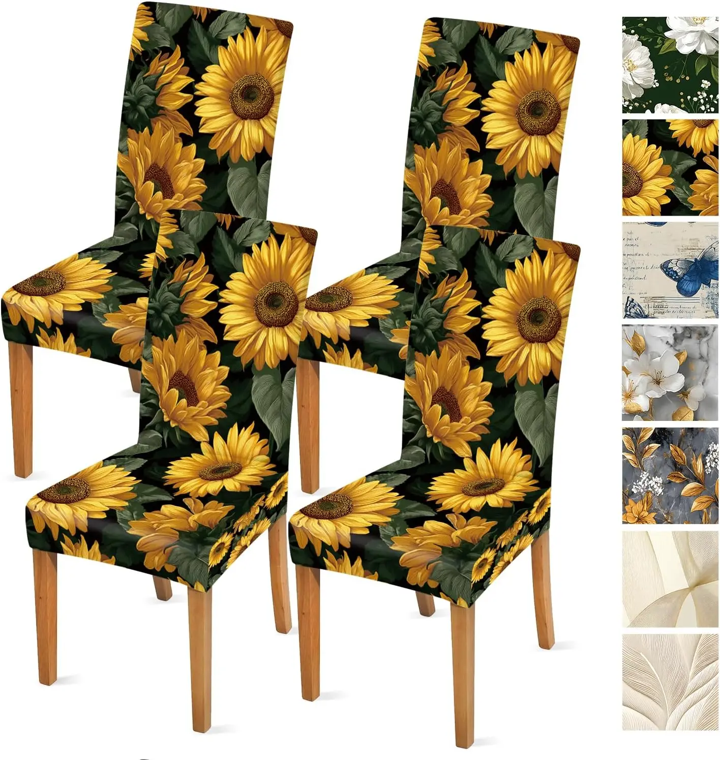 Yellow Sunflower Dining Chair Cover 1 Pc, Stretch Removable Slipcover Anti-dust Seat Protector for Kitchen Wedding Party