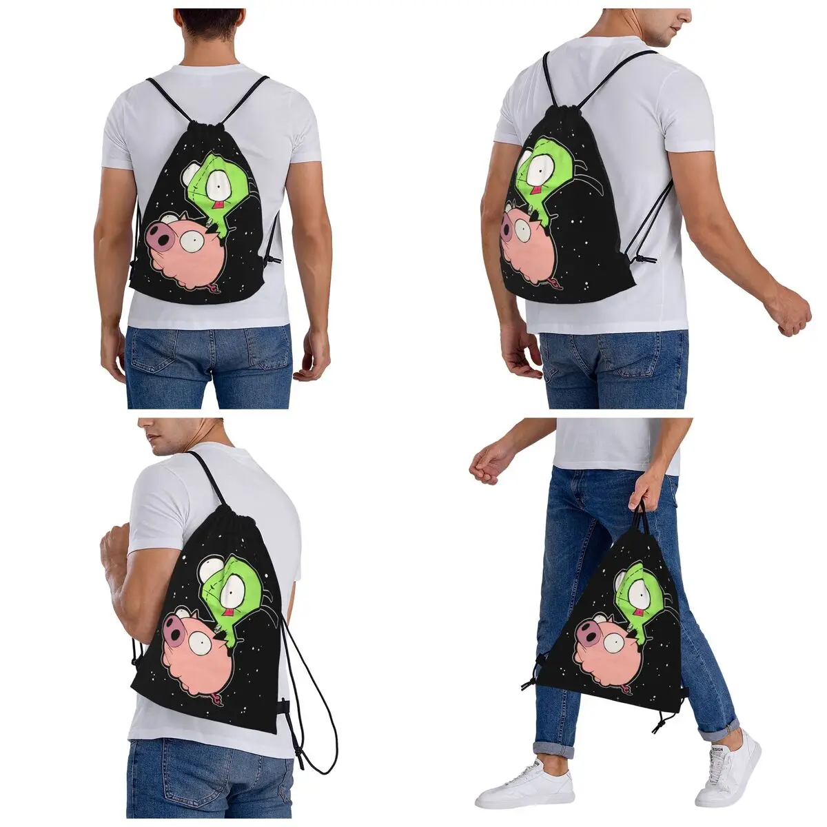 Invader Zim Art Backpacks Portable Drawstring Bundle Pocket Sundries Bag Book Bags for Travel Students