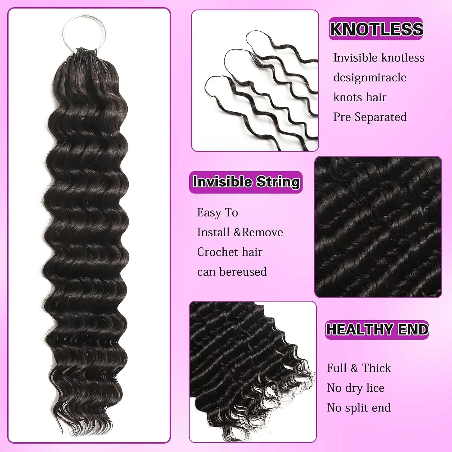 Burmese Curly Human Feather Crochet Hair For Women Reusable Miracle Knots Crochet Braiding Hair Bundles Knotless Pre-separated