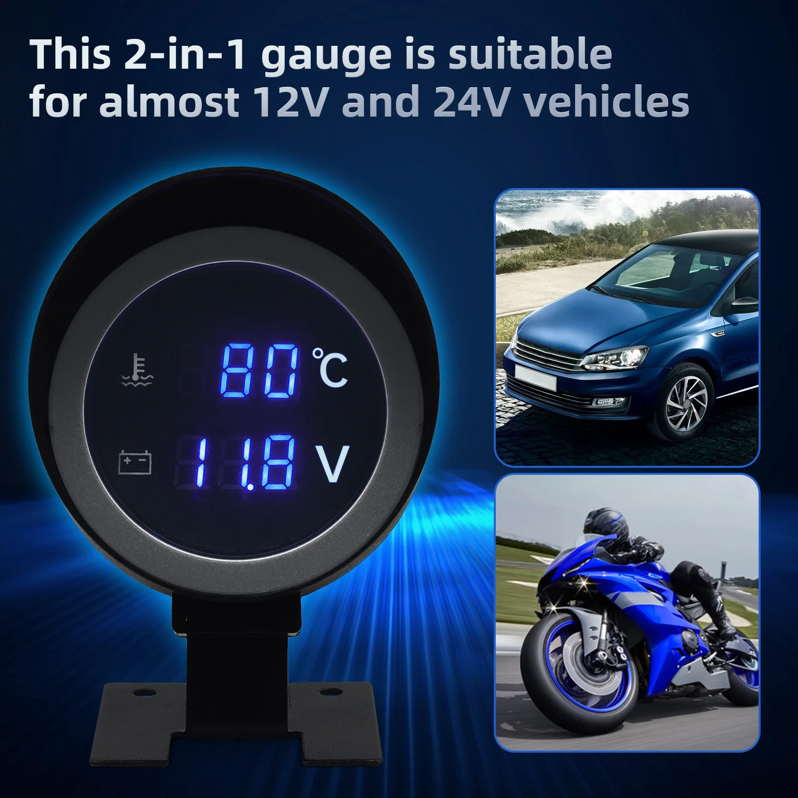 LED Digitale Wassertemperaturanzeige 2-in-1 Rundes Voltmeter mit Temperatursensor 1/8NPT Kühleranschlussadapter 26MM~40MM 12V24V – Detail 4
