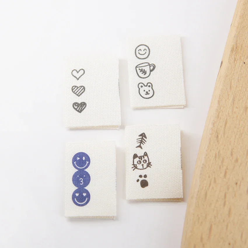 handmade fabric labels, dark blue cartoon patterns, pure cotton labels, sewing DIY side labels