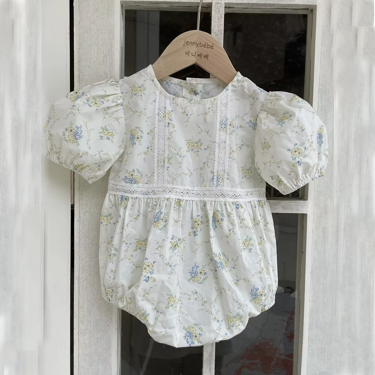 Sommer-Baby-Mädchen-Strampler mit Blumenmuster und Spitze, Kurzarm-Sonnenblumen-Babyoverall, Neugeborenen-Einteiler, Babykleidung