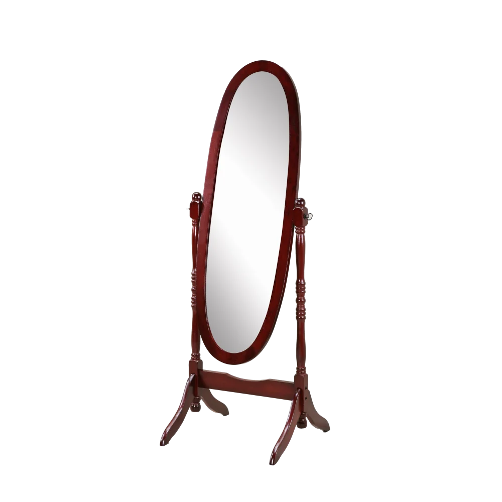 Traditional Queen Anna Style Wood Floor Cheval Mirror, Cherry Finish