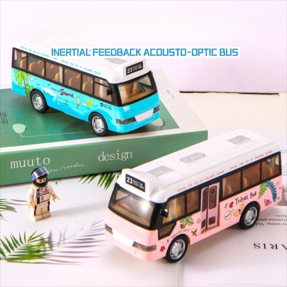 Interactive School Bus Toys Cars Open-able Doors Plastic City Bus Toys Cars with Lights & Sounds Die Cast Pull Back Play Vehicle