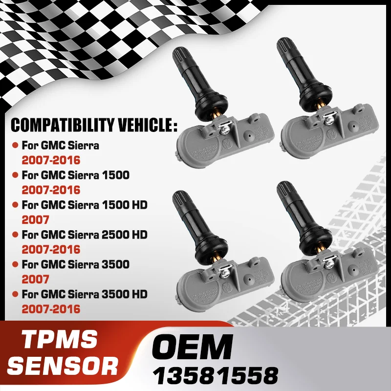

Car Tire Pressure Sensor For GMC Sierra GMC Sierra 1500 GMC Sierra 1500 HD GMC Sierra 2500 HD GMC Sierra 3500 GMC Sierra 3500 HD