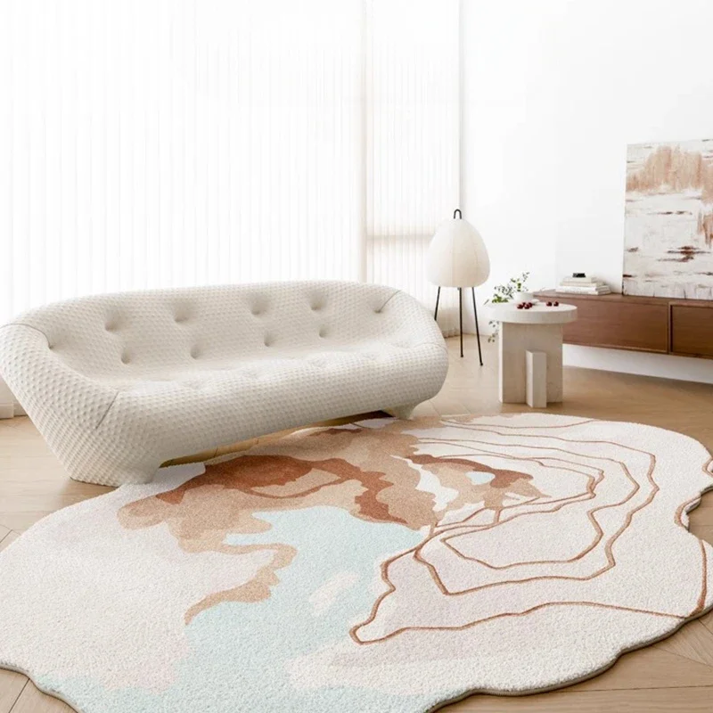 Irregular Living Room Carpet Special-shaped Waterproof Sofa Carpets Glacier Geographic Pattern Rug Machine Washable Bedroom Rugs