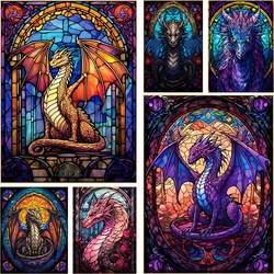Abstract All Dragons Asylum Stained Glass Poster Canvas Painting Wall Art For Livinig Room Home Decoration Cuadros