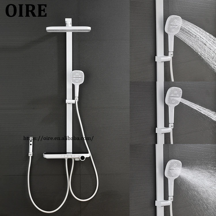 Kaiping Smart LED Digital Display Thermostatic Shower Faucet 4-Way Diverter Piano Set Polished Bathroom Apartment Soft Rain