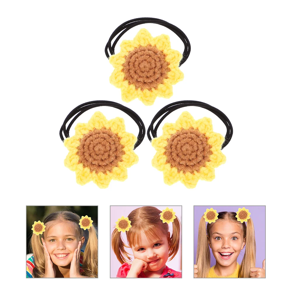 

3 Pcs Toddler Elastic Hair Ties Accessories Flower for Women Curls Sunflower Clip Yellow Cotton