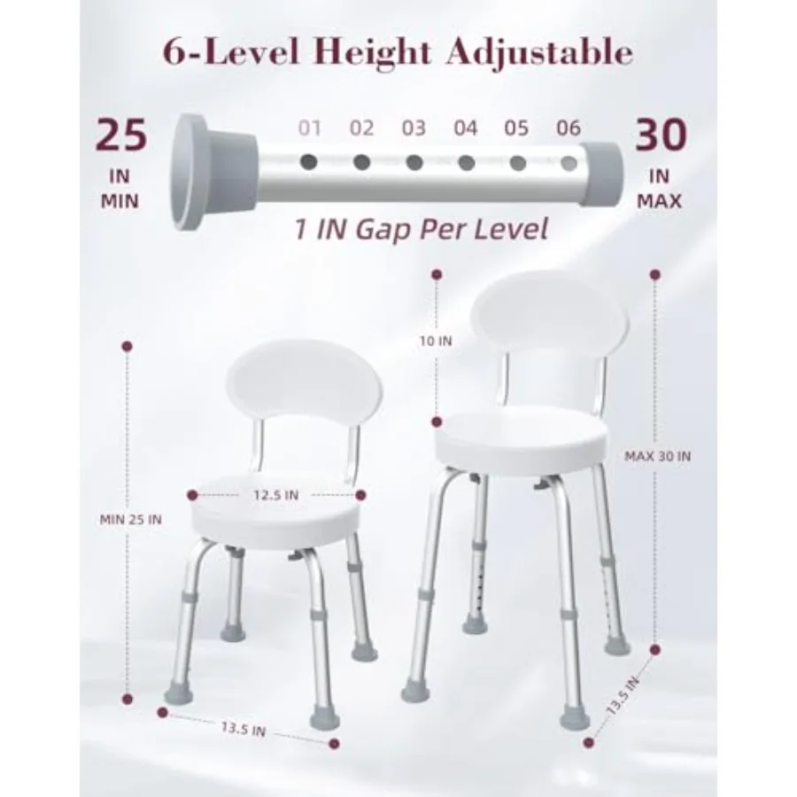 Swivel Shower Chair 360° Non-Slip Shower Seat with Backrest for Elderly and Disabled Height Adjustable Rotating Tub Transfer Be