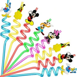 6/12PCS Drink Straws Mickey Mouse Party Supplies Favors Minnie Donald Duck Reusable Straws Birthday Party Supplies Gifts for Kid