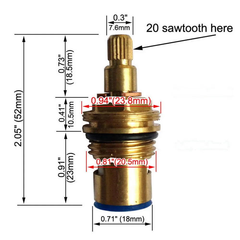 Replacement Brass Quarter Turn Tap Valve Ceramic Disc Cartridge 20 teeth (Cold  Anti-Clockwise) Lba501