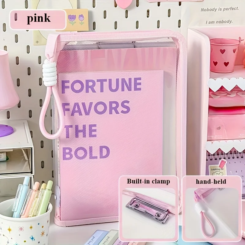 حقيبة ملفات A4 قطعة واحدة مع مشبك لوحي مدمج، مقبض وسحاب شفاف، مثالية للمكتب، وتخزين الأسرة والسفر، وحقيبة حامل الملفات #5